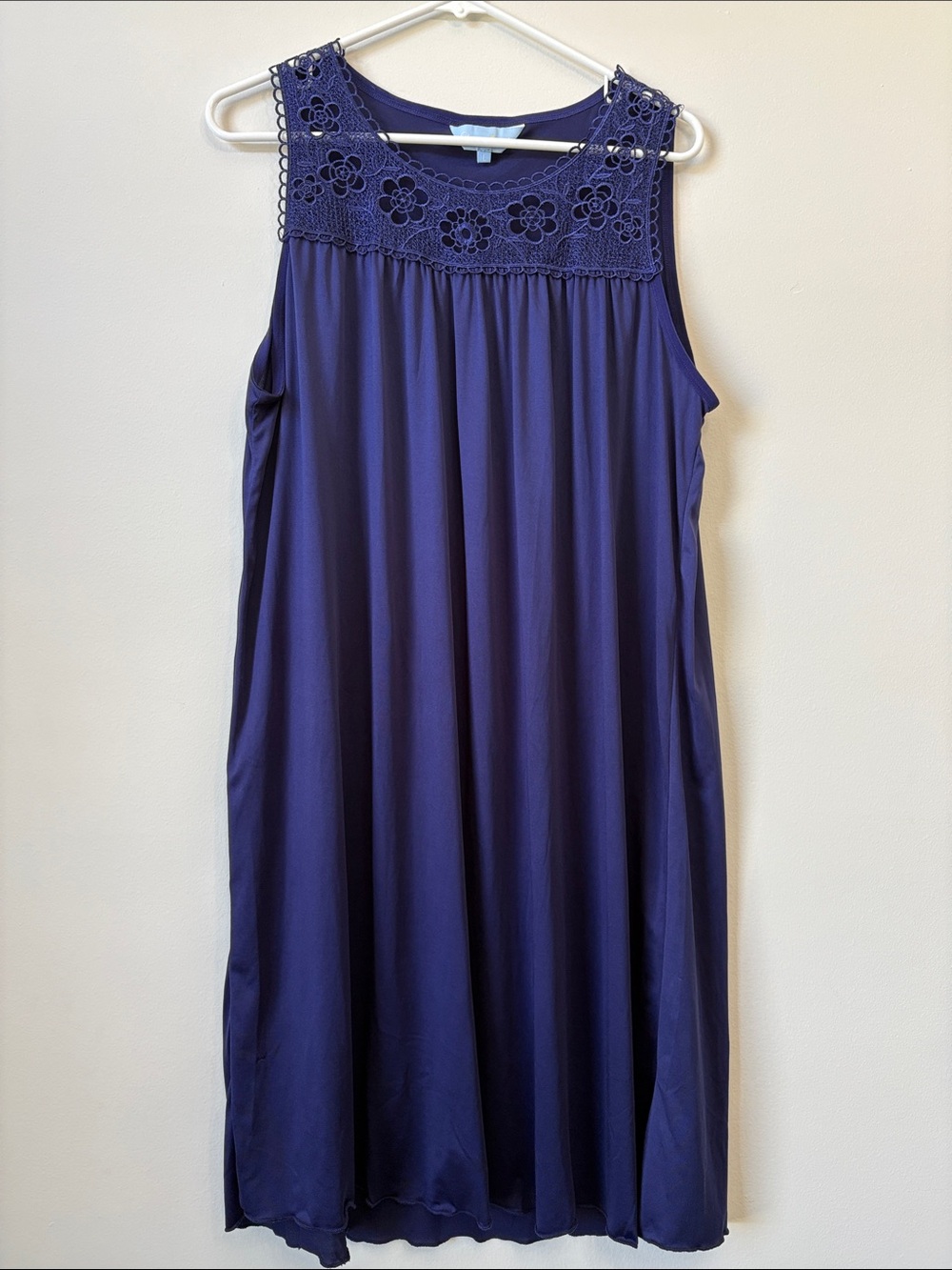 Dreamgirl Navy Crochet Yoke Sleeveless Midi Nightdress